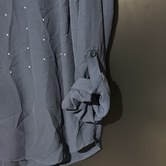 Women’s size XL | Investments | Navy Button Down Shirt with Stud Details - Picture 2 of 8